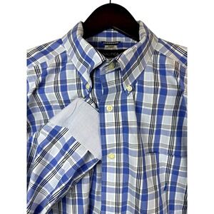 Nautica Men's XXL Wrinkle Resistant Plaid Button Down Shirt Blue White Cotton